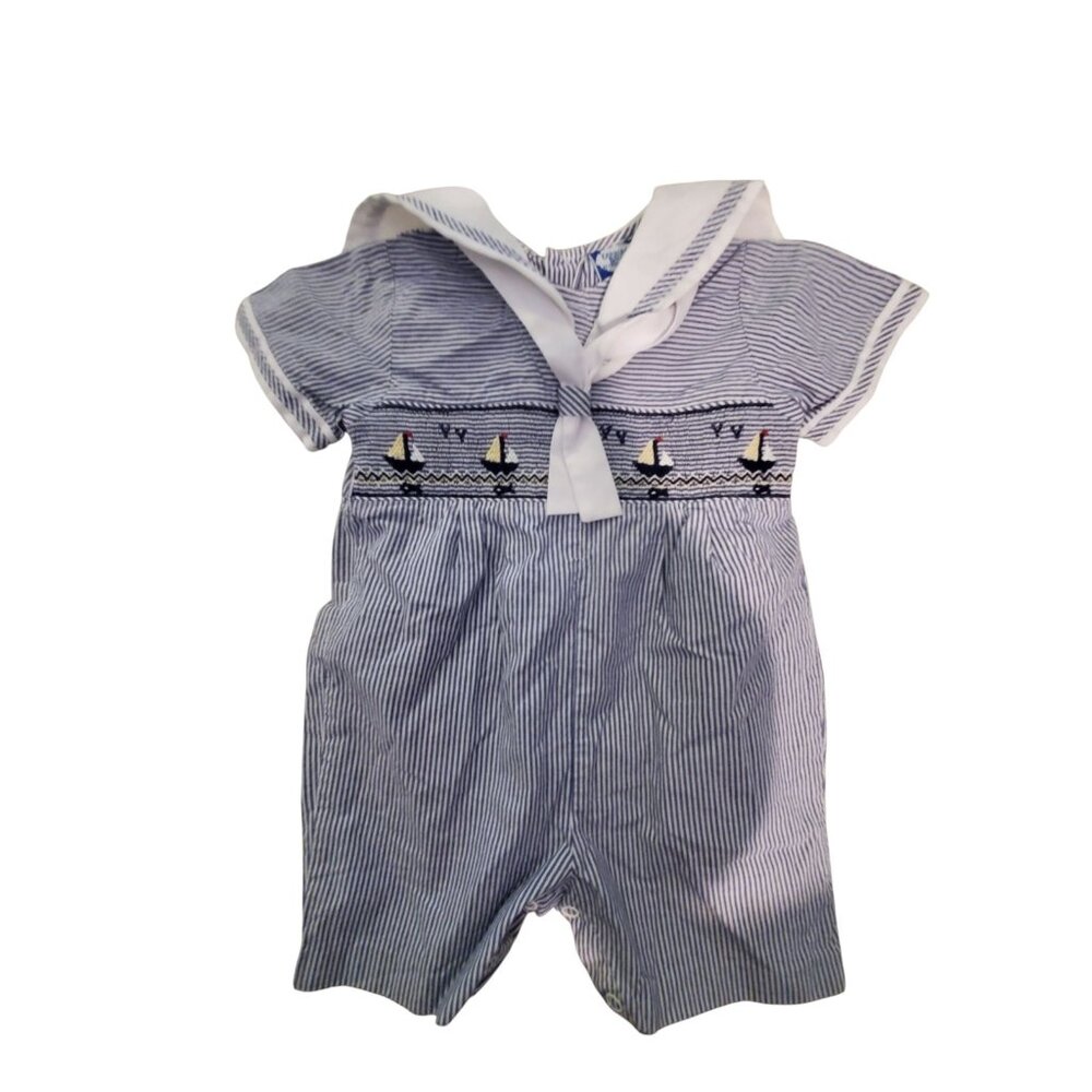 Carriage Boutiques romper one piece 9 months smocked nautical sailboats sailor